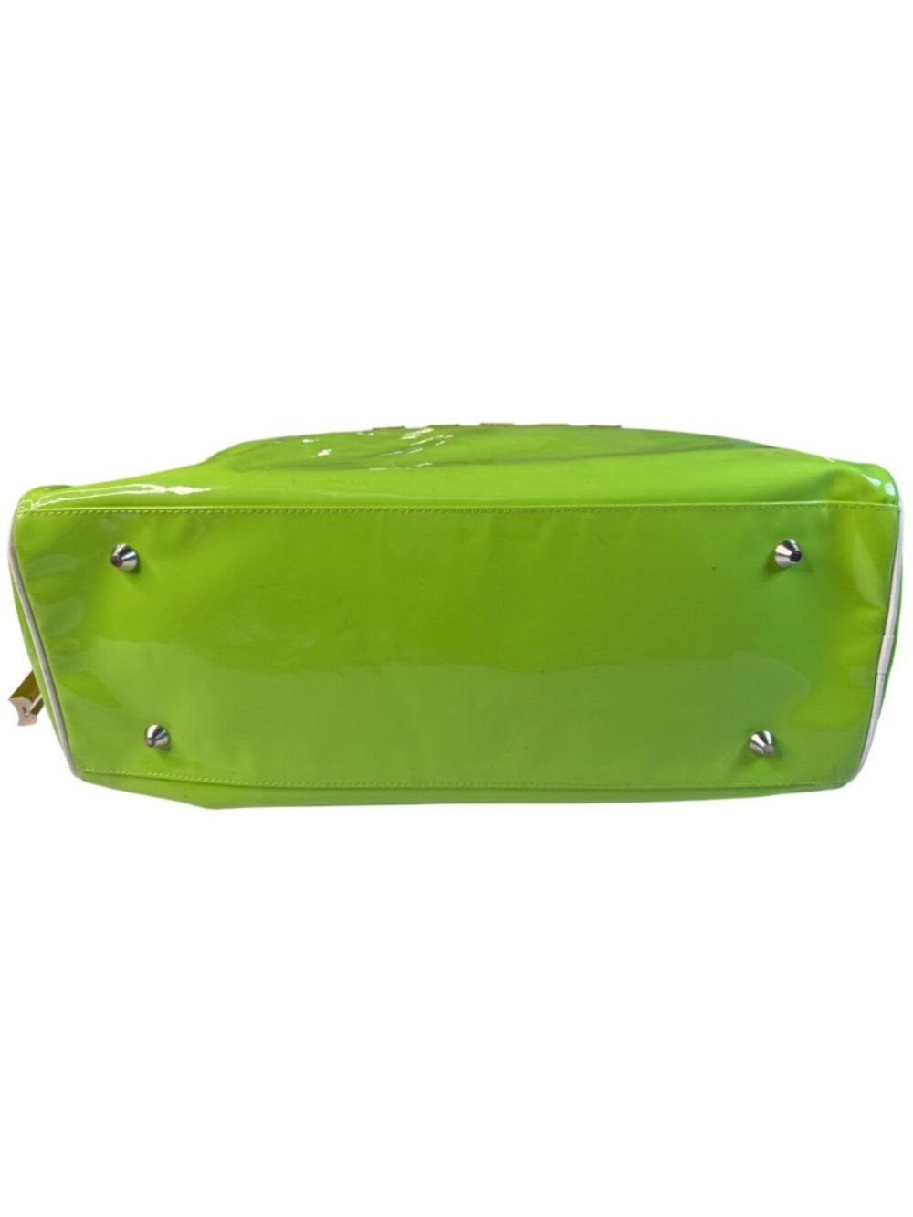 Trumpette Neon Glossy Patent Green Tennis Bag W/Shoulder Strap & Handles - Picture 5 of 15